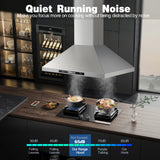 90CM Island Range Hood 36 Inch 700 CFM Ceiling Mount Kitchen Hood Vent with Gesture  &Touch Control ,3 Speeds Fan,4 LED Lights,