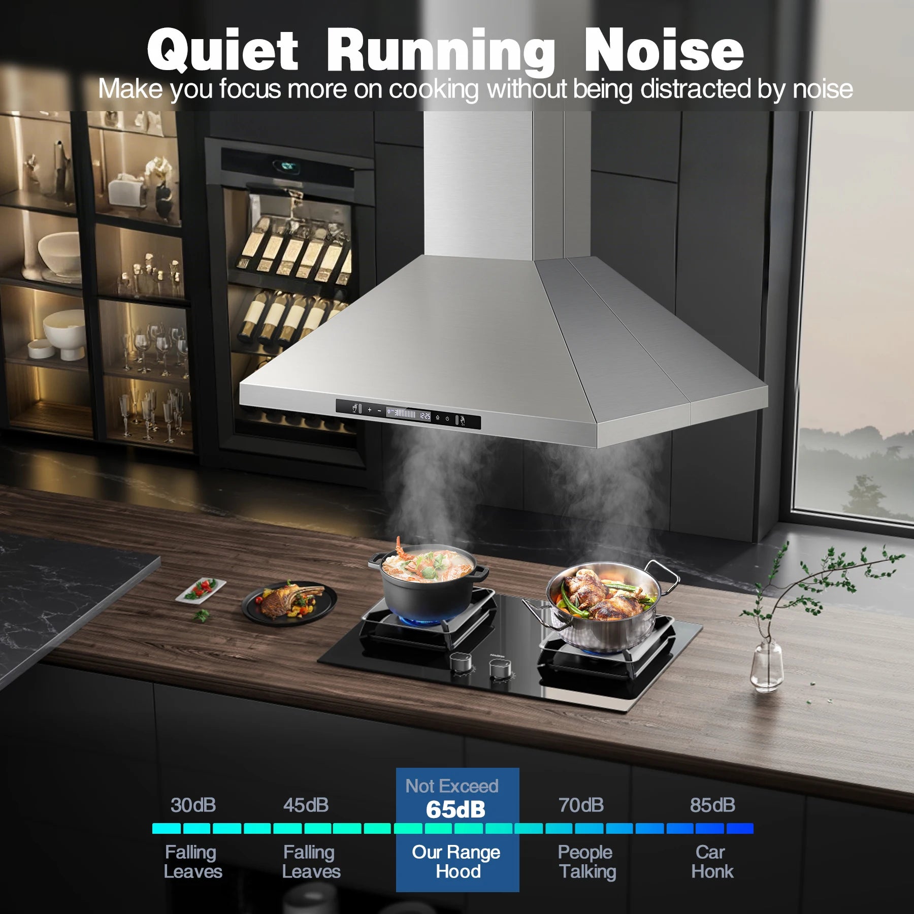 90CM Island Range Hood 36 Inch 700 CFM Ceiling Mount Kitchen Hood Vent with Gesture  &Touch Control ,3 Speeds  - view 3