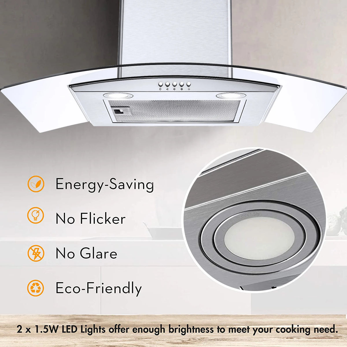 Range Hood 30 Inch, Tieasy Wall Mount Kitchen Hood , Stainless Steel Chimney and Aluminum Filters, LED Lights, 3 Speed Fan