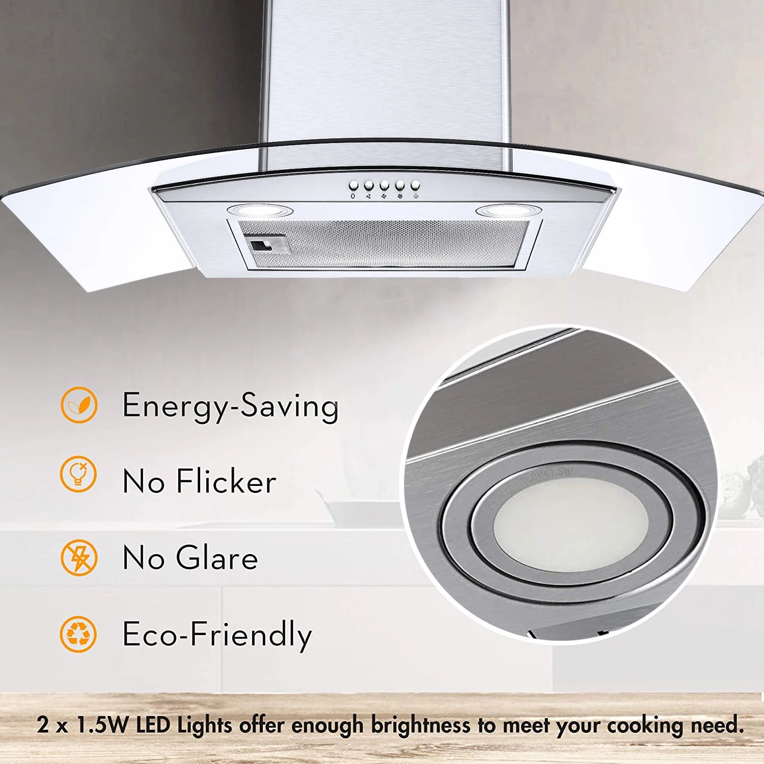 Range Hood 30 Inch, Tieasy Wall Mount Kitchen Hood , Stainless Steel Chimney and Aluminum Filters, LED Lights, - view 2