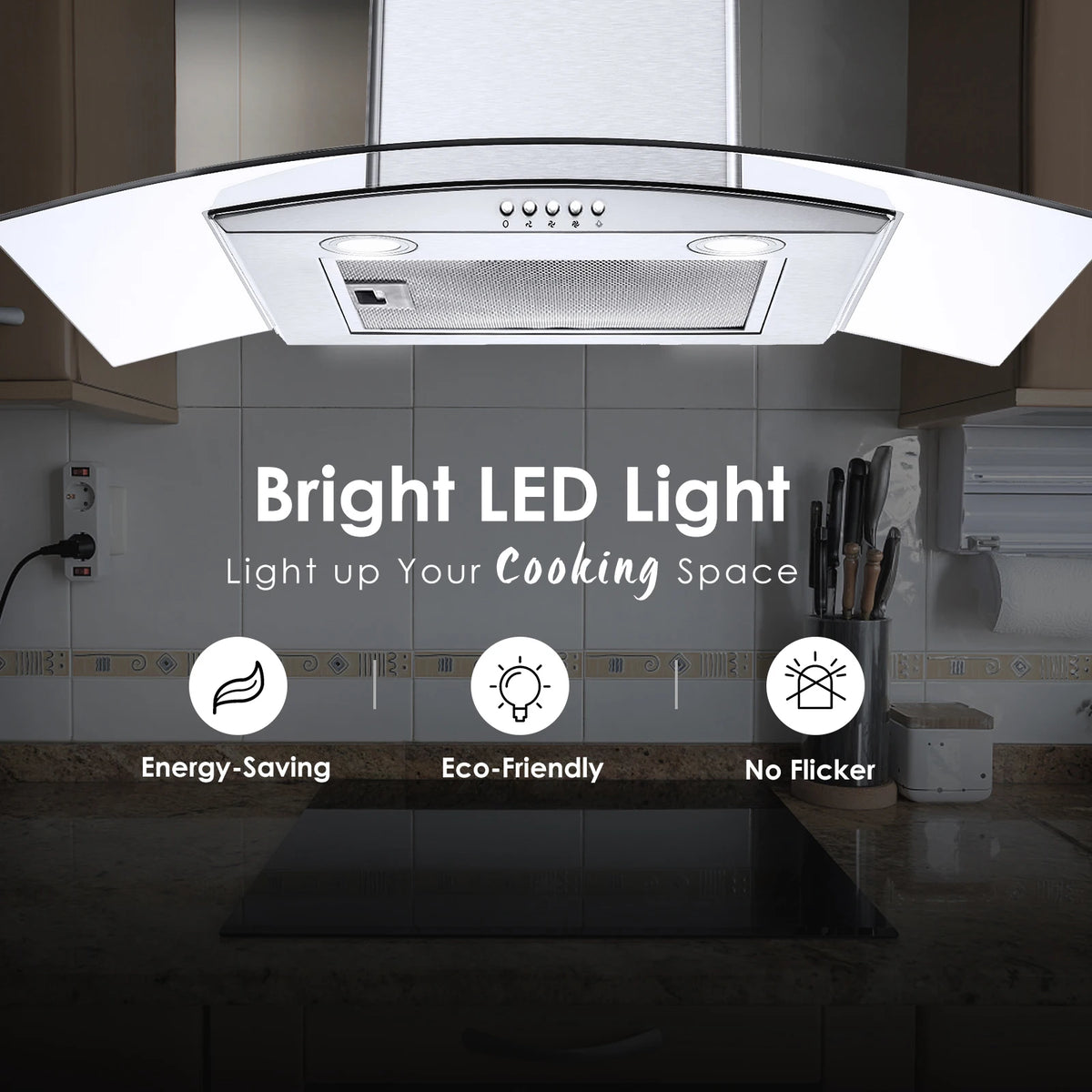Range Hood 30 Inch, Tieasy Wall Mount Kitchen Hood , Stainless Steel Chimney and Aluminum Filters, LED Lights, 3 Speed Fan