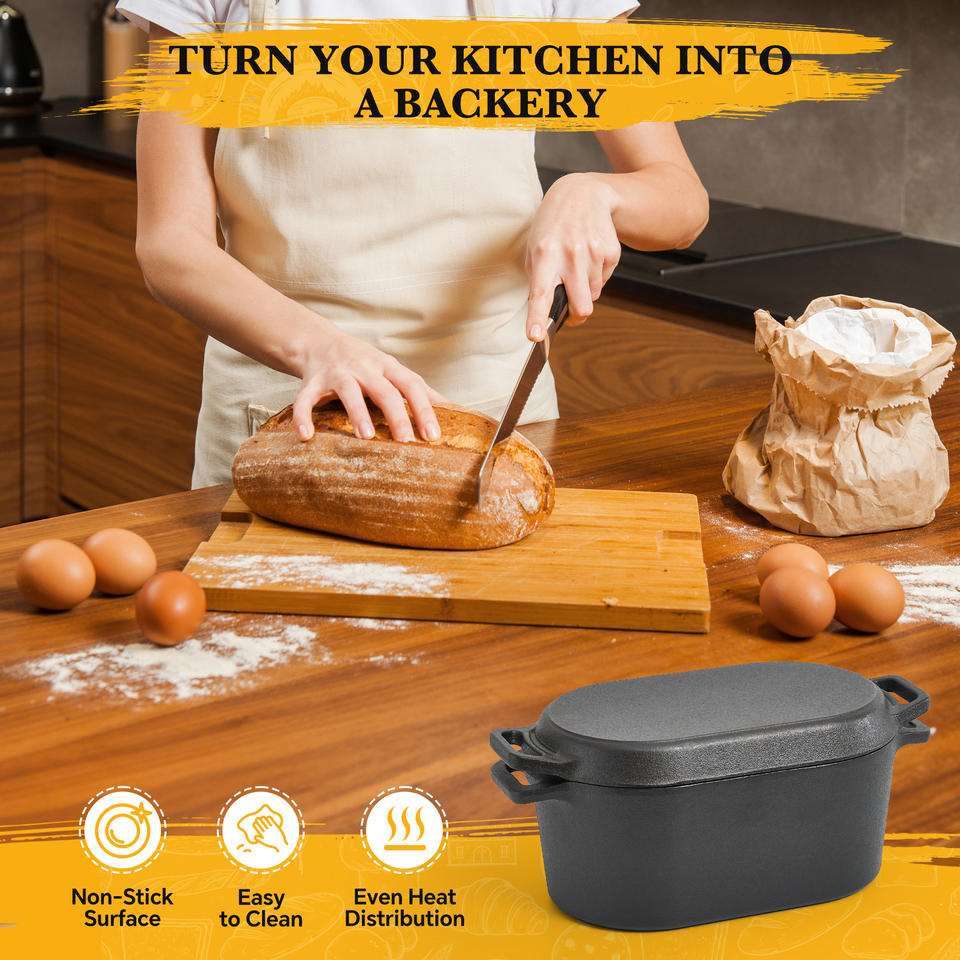 4.5QT Cast Iron Enameled Eco-Friendly Heat Resistant Dutch Oven Lid Silicone Oven Mitts Non-Stick Bread Baking Pot PFOA/PTFE