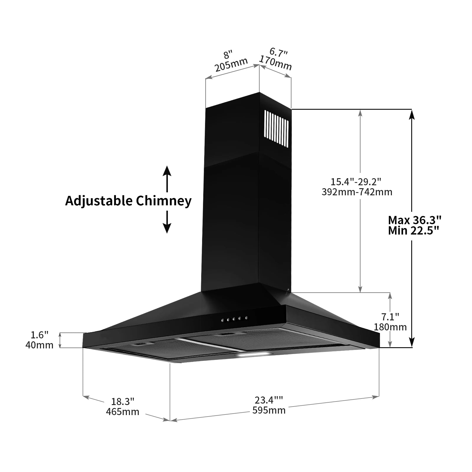 24 Inch Range Hood Black Range Hood, Ductless Range Hood with Energy Saving LED Light,Wall Mount Kitchen Hood ,Black Vent Hood