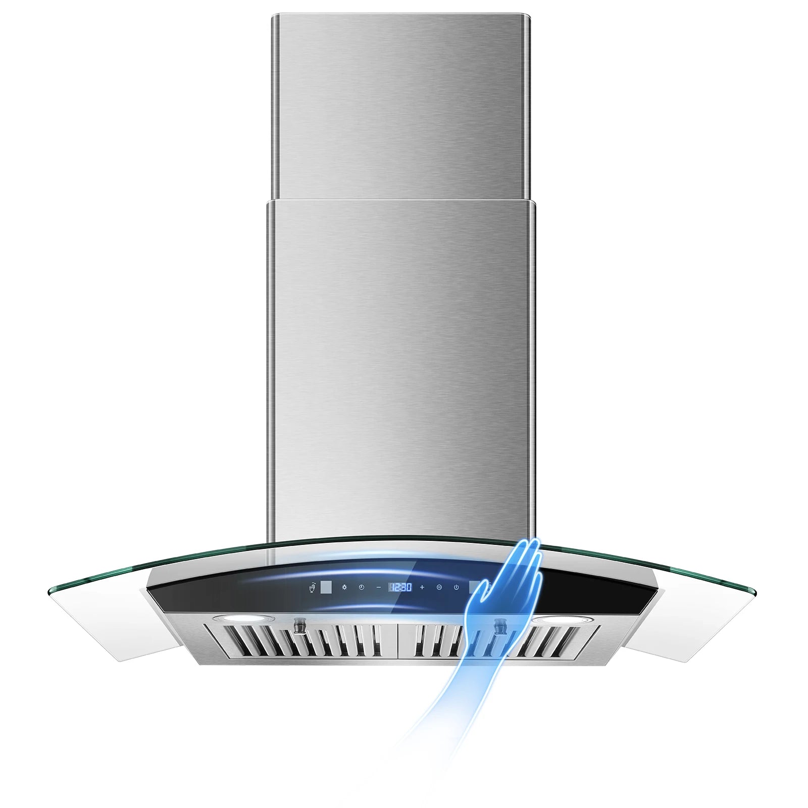 Range Hood 30 Inch Stainless Steel Chimney and Baffle Filters, Touch Control Fan Timer, LED Lights, 3 Speed Fa