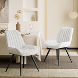 Ergonomic Modern Ribbed Dining Chair Premium Fabric Upholstered Waterproof Soft Adjustable Foot Pads Living Room Park (Set of 4)