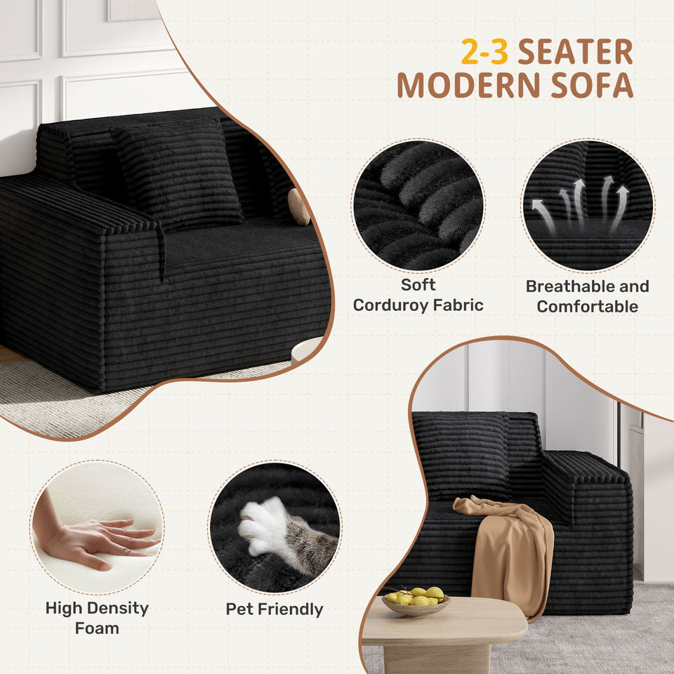 Modern Convertible Extendable Massage Loveseat Sofa Bed Set No Assembly Required Deep Seat Sponge Filling Apartment Mall School