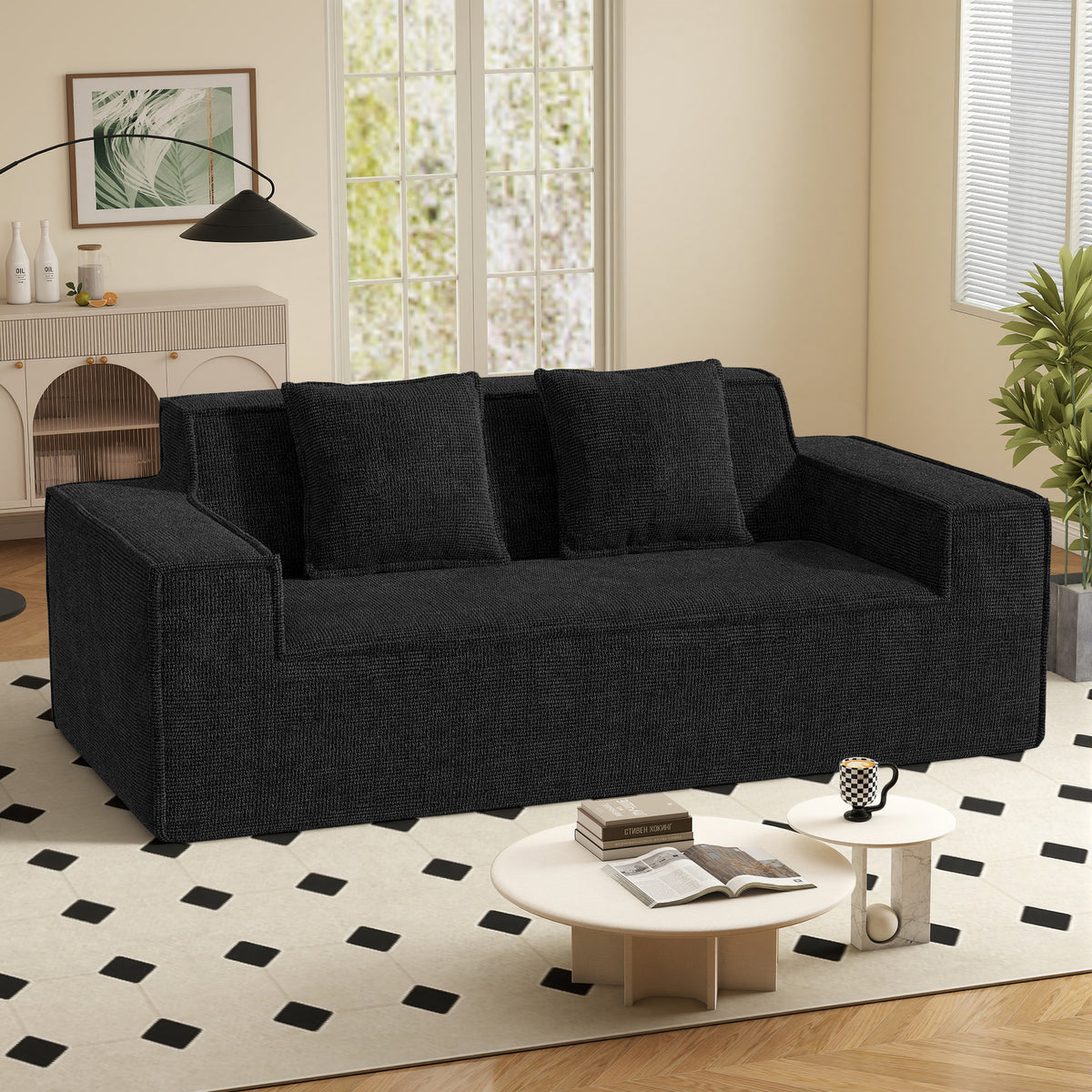Modern Boucle Chenille Three Seat Sofa Bed Non-Assembly No Legs Cloud Sofa Removable Pillows Sponge Filling Convertible Massage