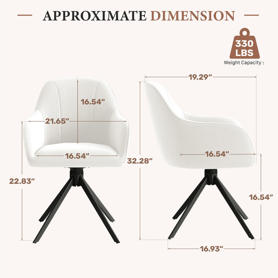 Modern Velvet Reclining Waterproof Swivel Dining Chair 360 Rotation Ergonomic Sturdy Metal Legs for Dining Room Home Office (Set of 2)