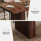 Rectangular Solid Wood Handmade Dining Table for 2 People Modern Farmhouse Design Grooved Wood-Strip Base Workshop Furniture