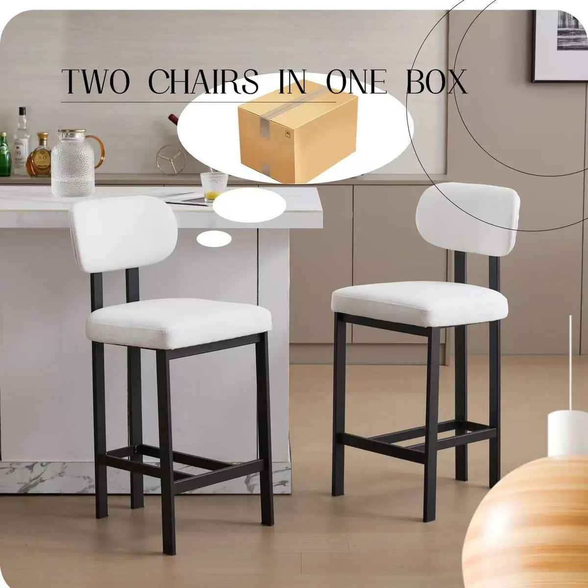 Modern Home Bar Stools with Fabric Cushion Set of 2 Ergonomic Backrest Metal Legs for Hotels Dining and Kitchen Use