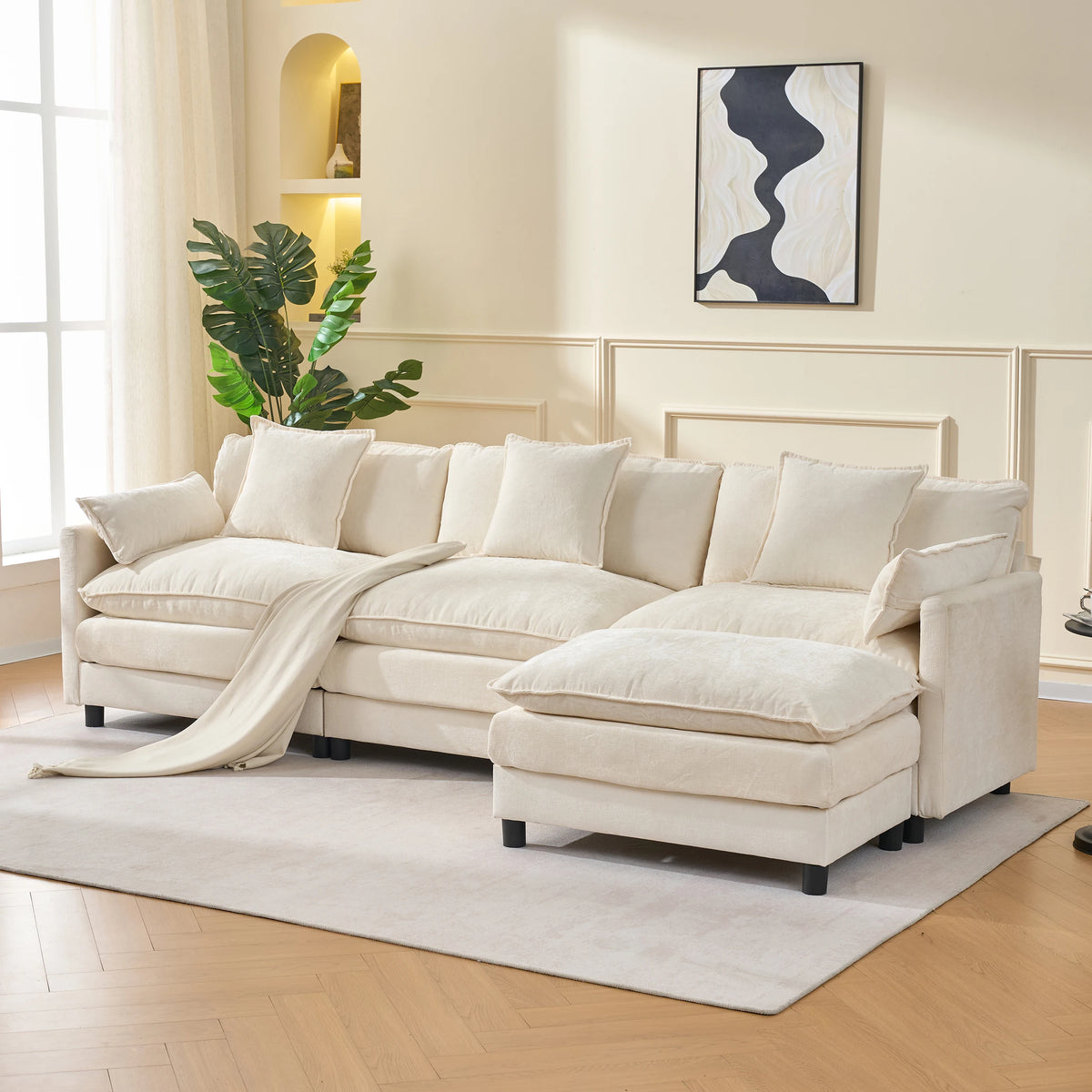 Luxury Modern New Design Living Room Furniture Couch Sectional Compressed Chenille Fabric Modular Sofa Set
