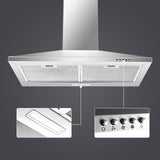 Range Hood 30inch,Wall Mount Range Hood in Stainless Steel Stove Vent Hood,Aluminum Filters,3Speed Exhaust Fan,Button Control