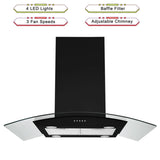 Island Range Hood Black 30 Inch 700CFM, Ceiling Mount Kitchen Vent Hood Stainless Steel , 5-layer Filters,  Tempered Glass