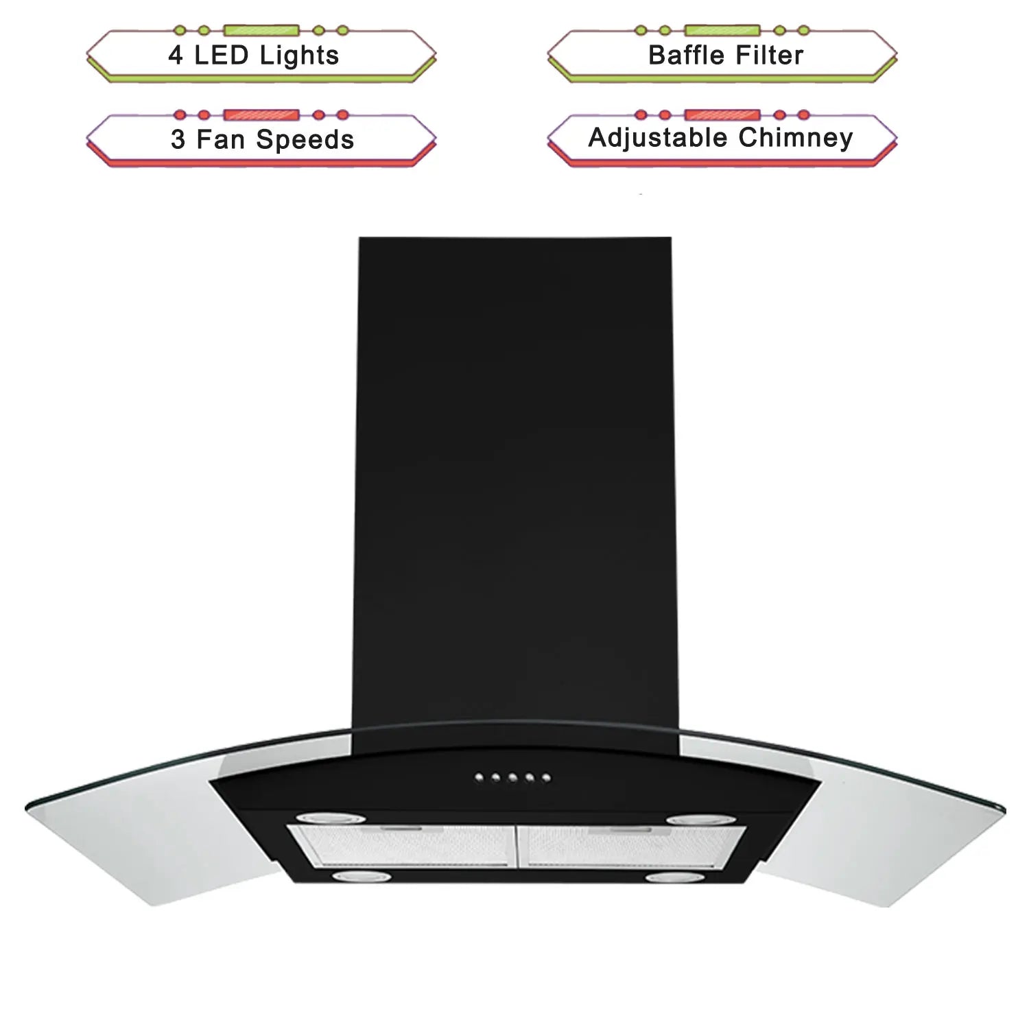 Island Range Hood Black 30 Inch 700CFM, Ceiling Mount Kitchen Vent Hood Stainless Steel , 5-layer Filters,  Te - view 3