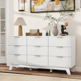 Modern Solid Oak Wood 9-Drawer Dresser Fluted Drawer Fronts Stainless Steel Gold Handles Anti-Collapse Design Freestanding