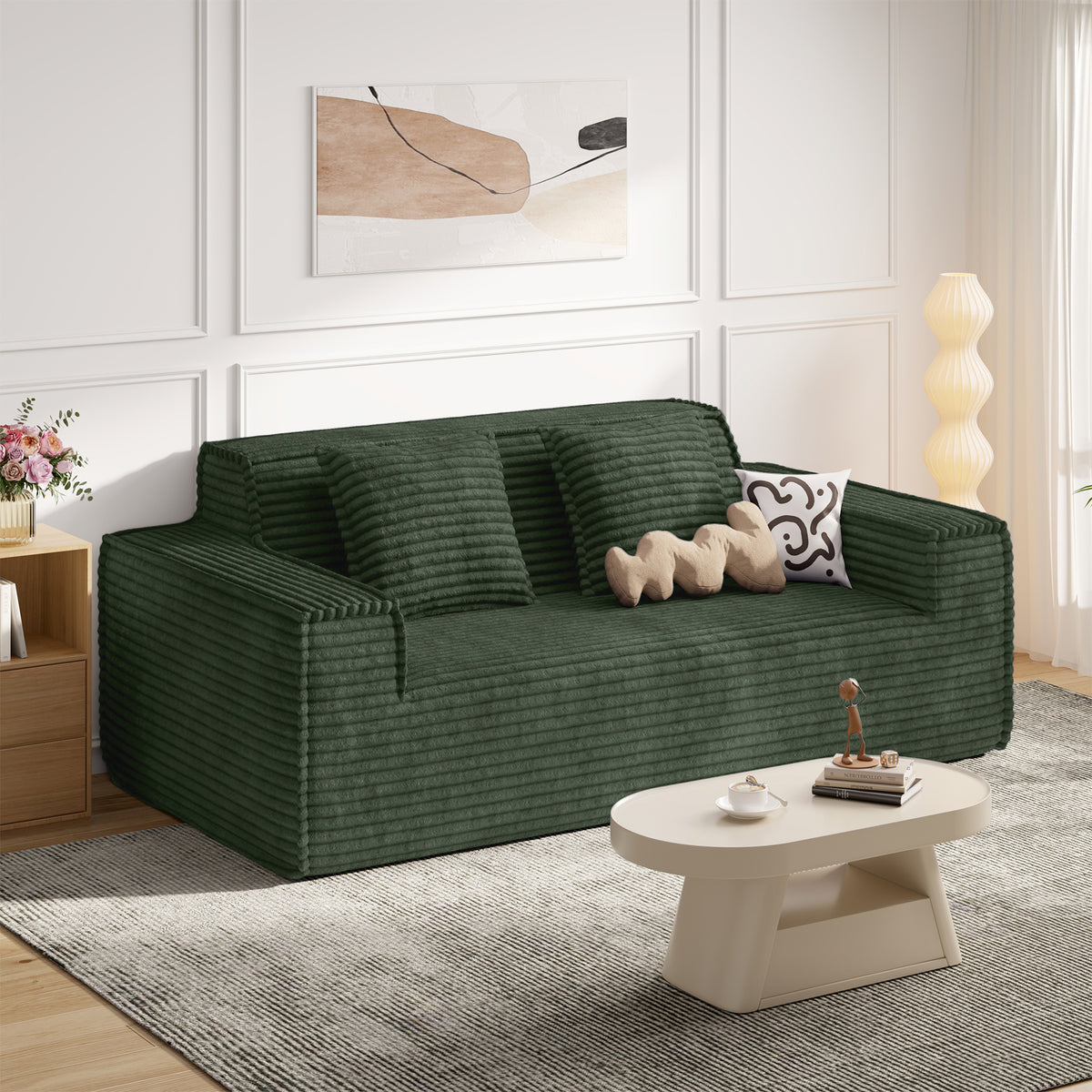 Modern Convertible Extendable Massage Loveseat Sofa Bed Set No Assembly Required Deep Seat Sponge Filling Apartment Mall School