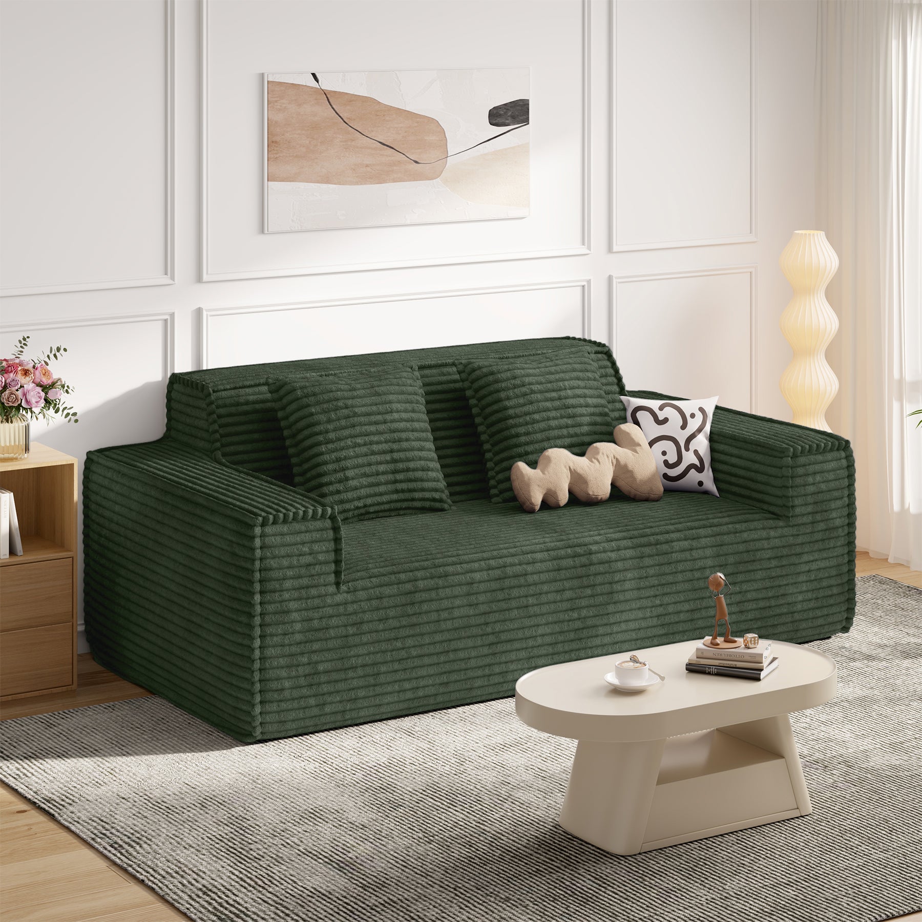 Modern Convertible Extendable Massage Loveseat Sofa Bed Set No Assembly Required Deep Seat Sponge Filling Apartment Mall School