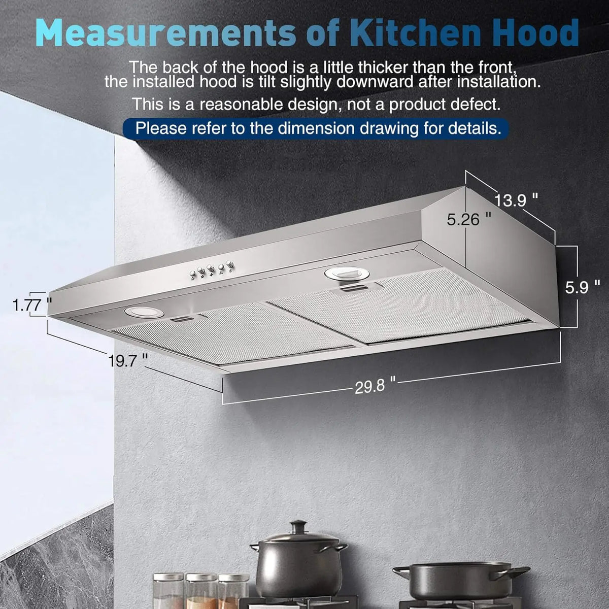 SNDOAS Under Cabinet Range Hood,30 Inch Ductless Range Hood Alterable to Ducted,Stainless Steel Kitchen Exhaust Hood