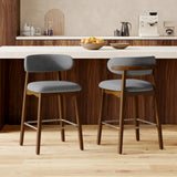 Eco-Friendly Fabric Durable Modern Bar Chair Solid Wood Frame 26.5 Inch Height Backrest for Kitchen Island Outdoor Hotel Use (Set of 3)