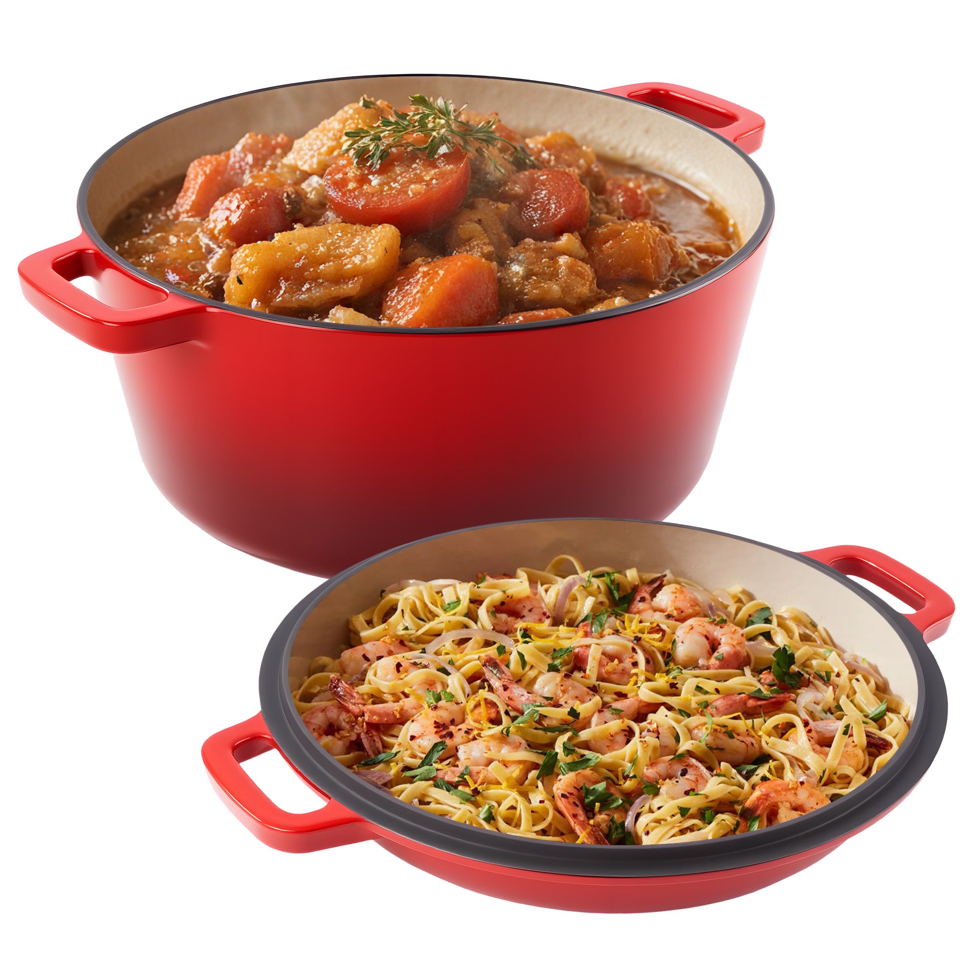 6QT Ceramic Dutch Oven 2QT Aluminum Lid Ceramic Non-Stick Coating Stainless Steel Bottom Dishwasher Safe Oven Safe Roasting Gas