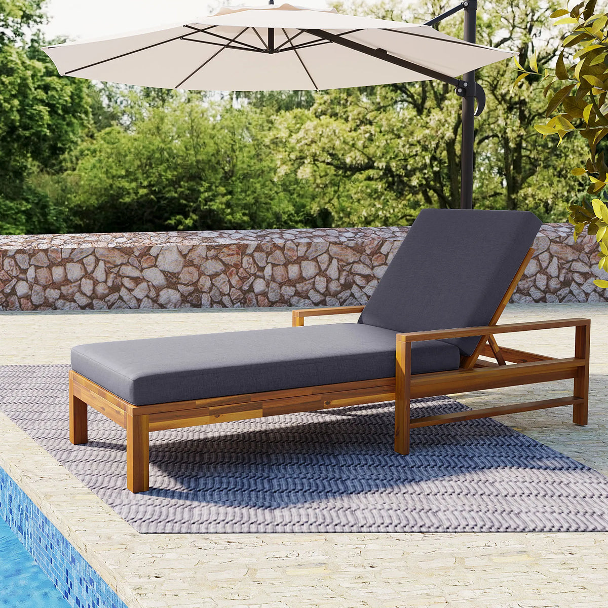 Acacia Wood Adjustable Backrest Outdoor Lounge Chair