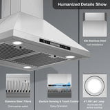 30" Island Range Hood 700 CFM Ceiling Mount Kitchen Vent Hood with Gesture/Touch Control, 3Speed Fan & 4 LED Lights,Time Setting