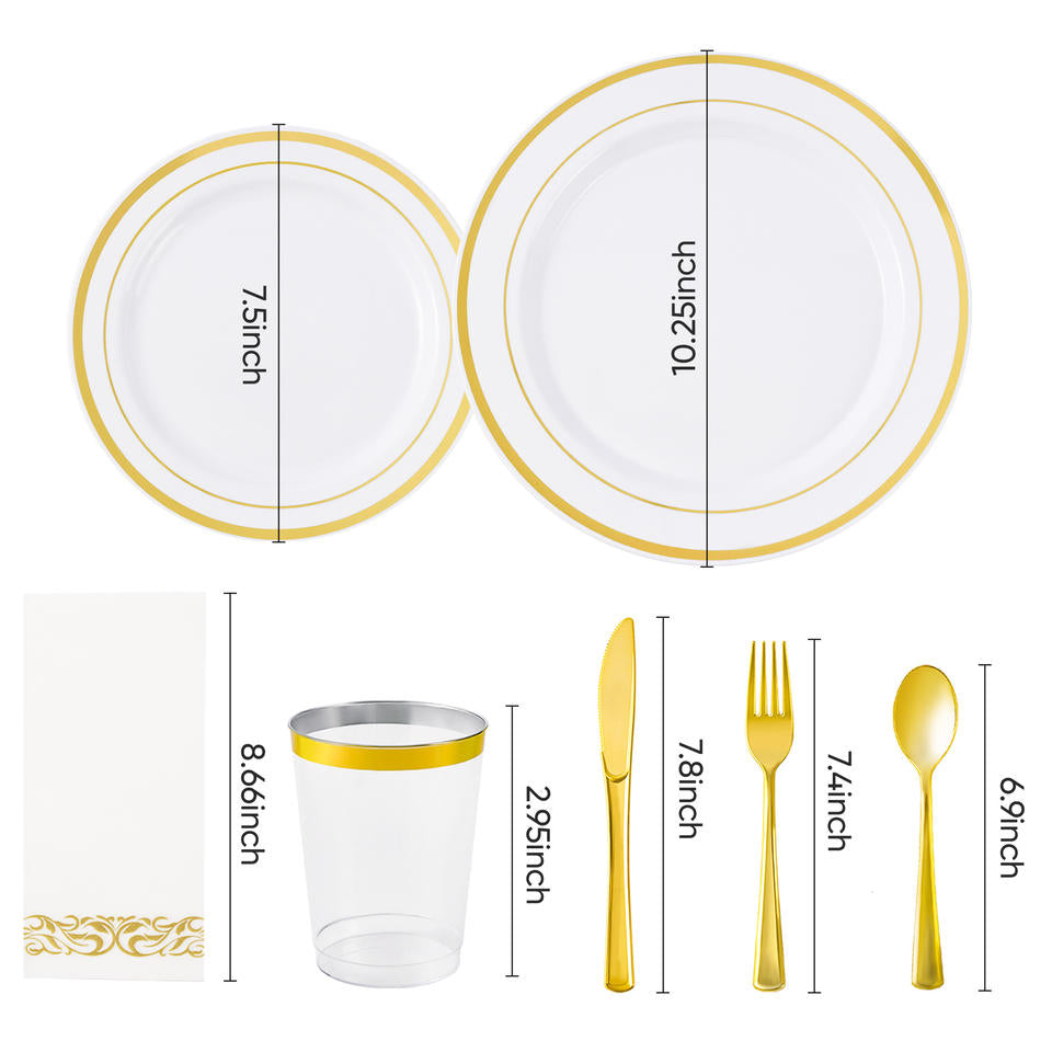 350PCS Disposable PET Dinnerware Set Eco-Friendly BPA Free Complete Tableware Kit Plates Cups Cutlery Napkins Wedding Party