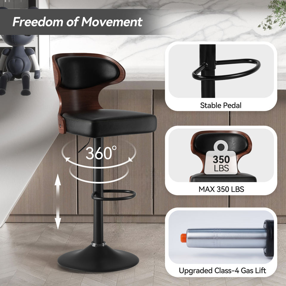Ergonomic Modern Dual Color Steady PU Leather Bar Stool Swivel Height Adjustable Large Seat Hotel Outdoor Kitchen Counter Chair