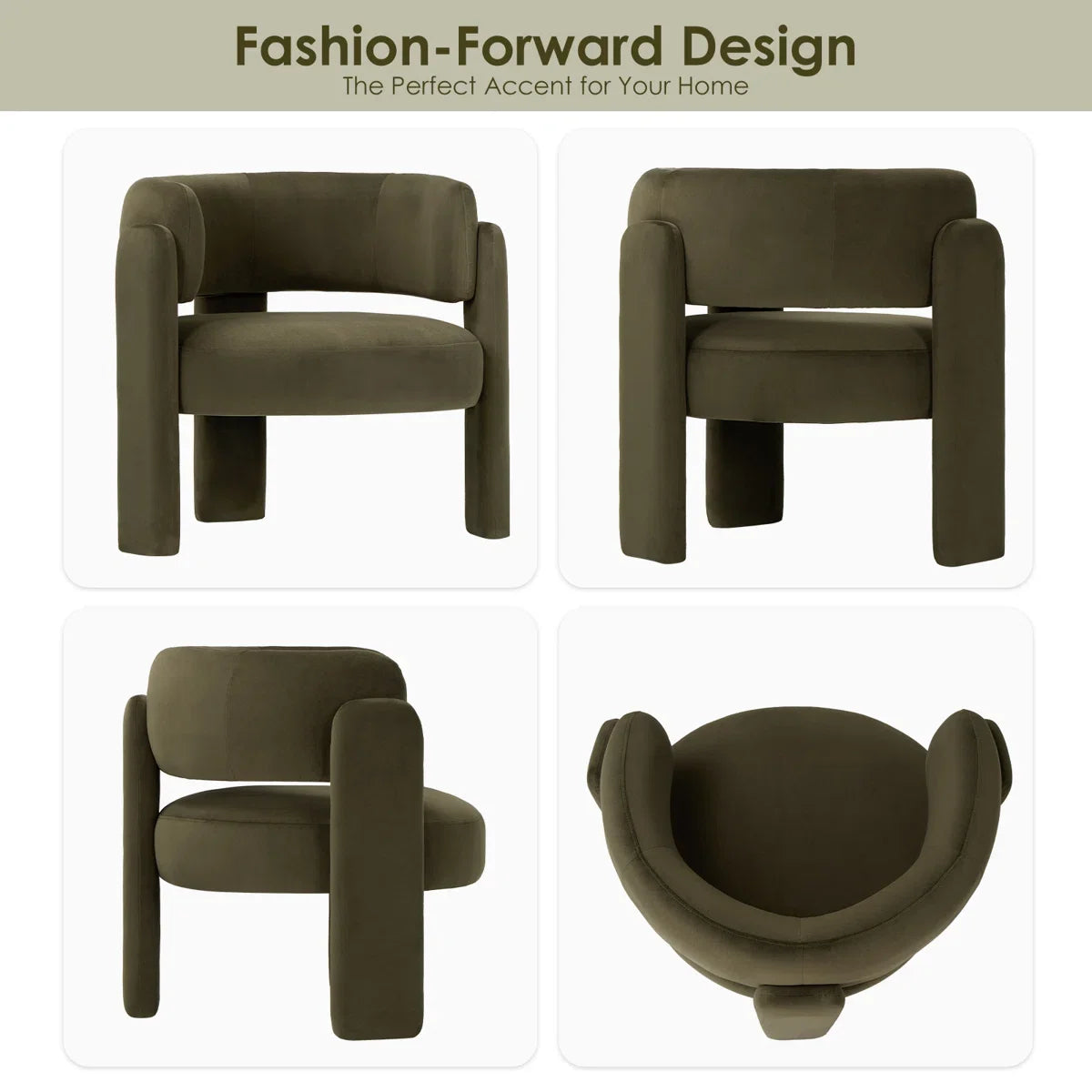 Modern Arm Chair Stock Green Velvet Fabric Accent Chair Wood Frame Ergonomic Wingback Leisure Chair Living Bedroom Furniture