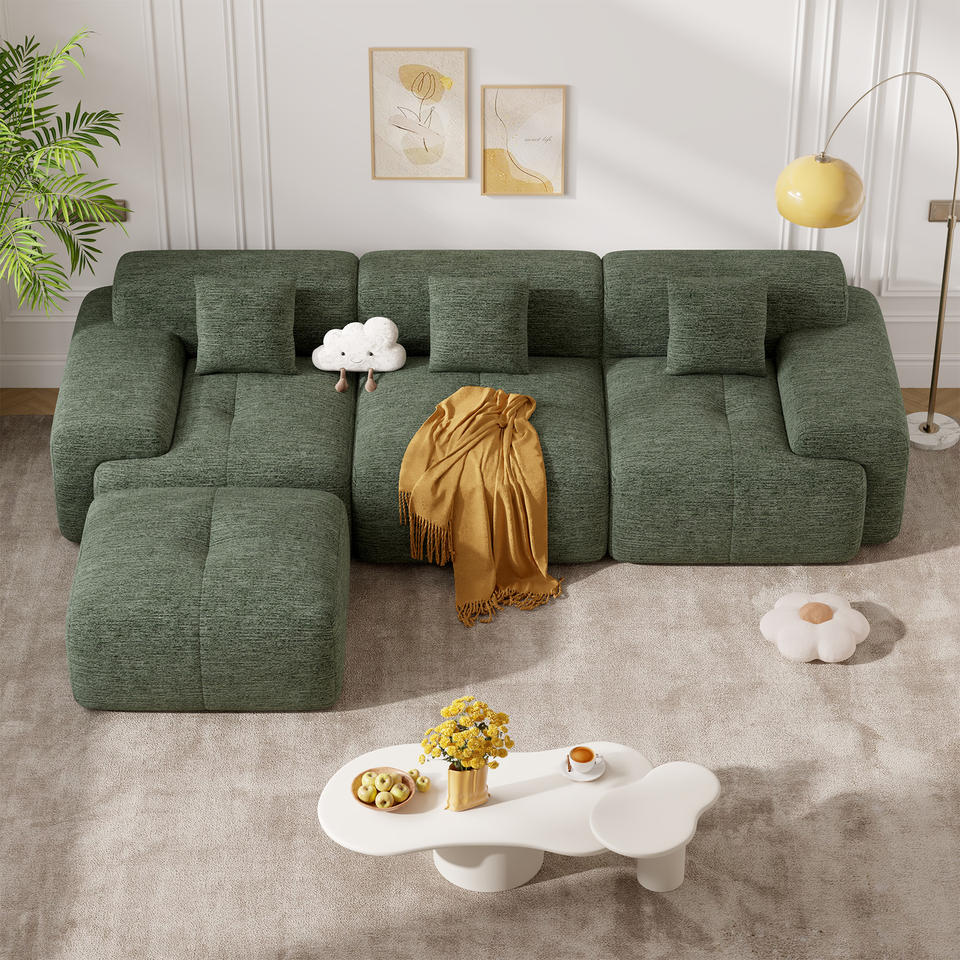 Modern L-Shaped Modular Sofa Bed with Chenille Cover Sponge-Filled Convertible Design Durable Eco-Friendly for Hotel Use