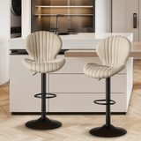Modern Steady Height Adjustable Bar Stool Ergonomic Design Swivel Kitchen Counter Chair Soft Fabric Rebound Sponge Stainless (Set of 3)