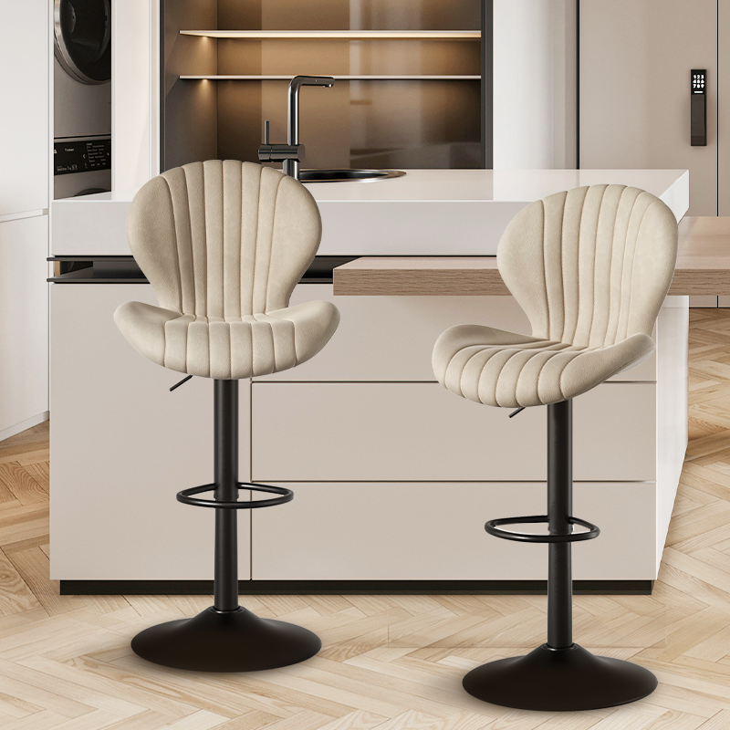 Modern Steady Height Adjustable Bar Stool Ergonomic Design Swivel Kitchen Counter Chair Soft Fabric Rebound Sponge Stainless (Set of 3)