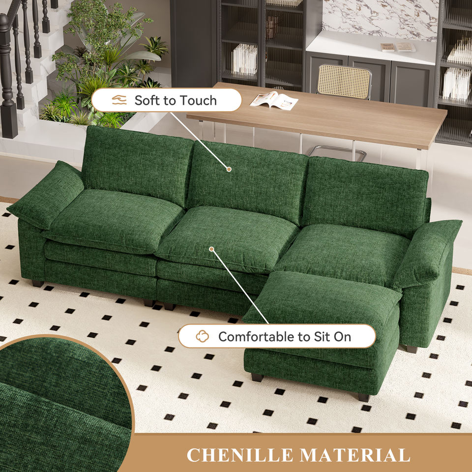 Modular Extendable Convertible Sectional Sofa Set Comfy Cloud Couch Ottoman L-Shape 6-Seat Chenille Sleeper Deep Sponge