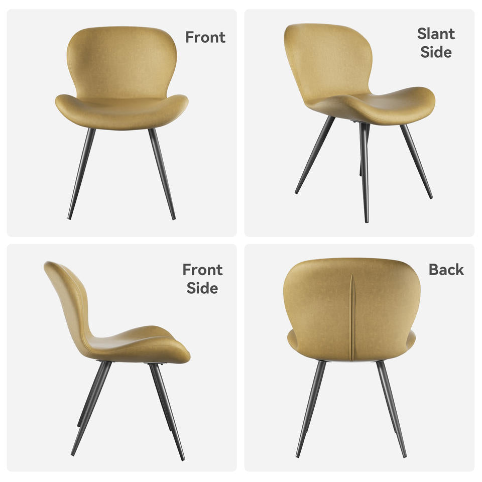 Ergonomic Curved Back Midcentury Modern Dining Chair Widened Seat PU Leather Sturdy Metal Base Comfort Restaurant Furniture (Set of 2)