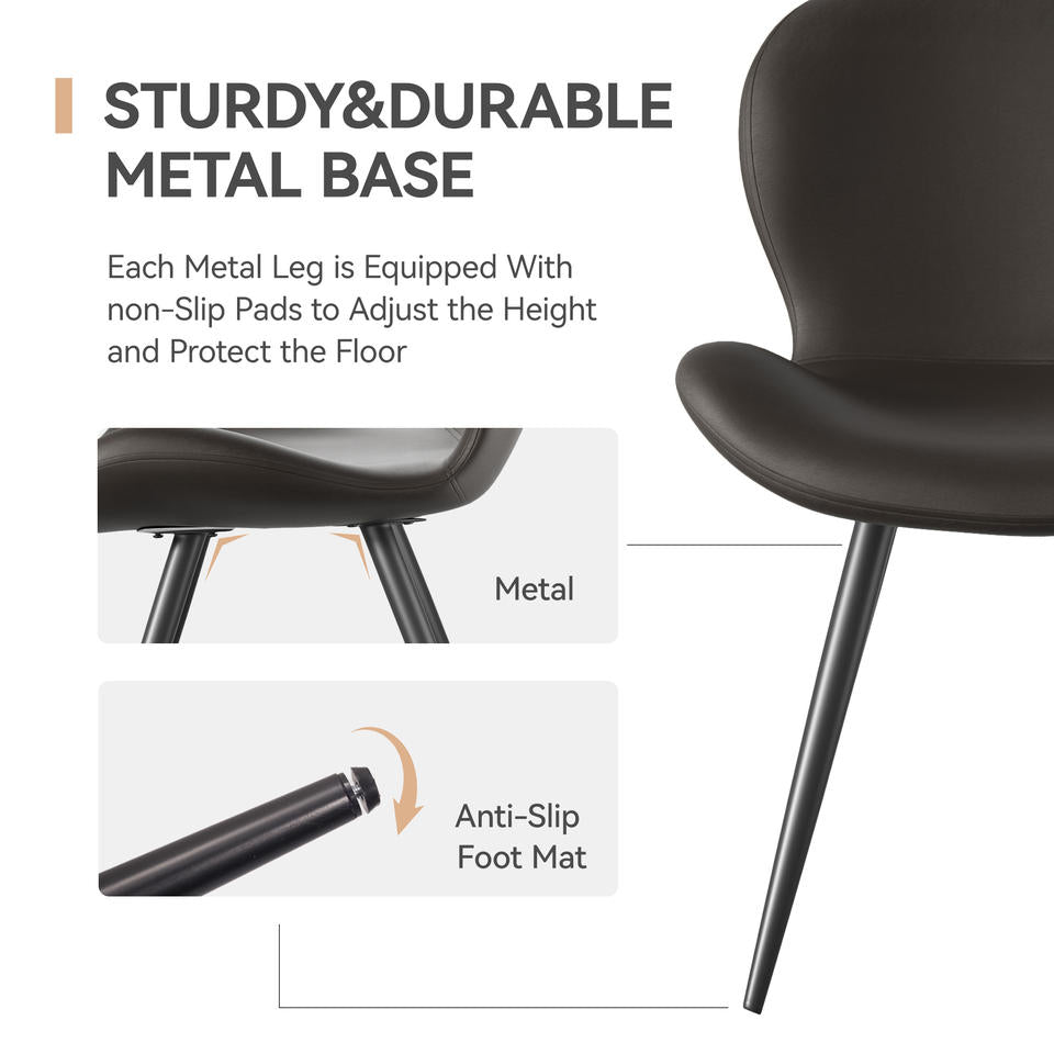 Modern Midcentury PU Leather Dining Chairs Comfy Backrest Thick Upholstered Soft 19IN Height Metal Legs Commercial Outdoor Hotel (Set of 4)