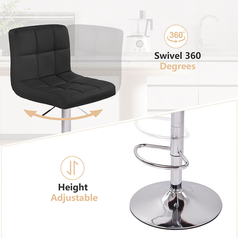 Modern PU Leather Adjustable Swivel Durable Light Weight Steady Barstools Hotel Use Iron Frame Upholstered Back Thickened (Set of 2)