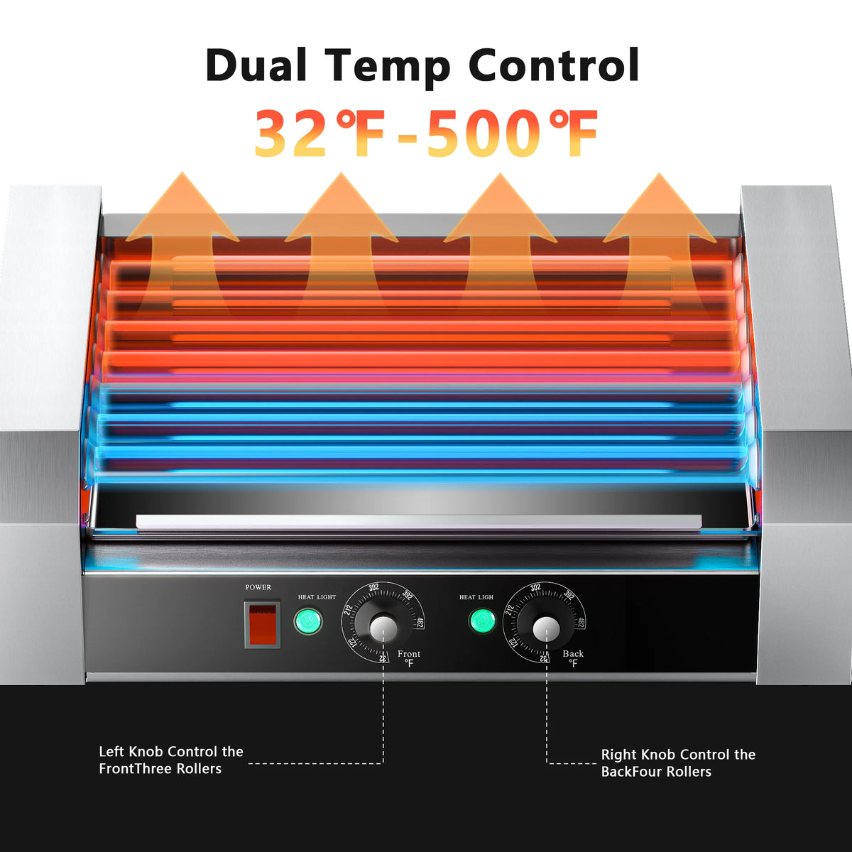 Hot Dog Roller Machine Dual Temperature Control for Commercial and Household Use,7 Non-Stick Roller