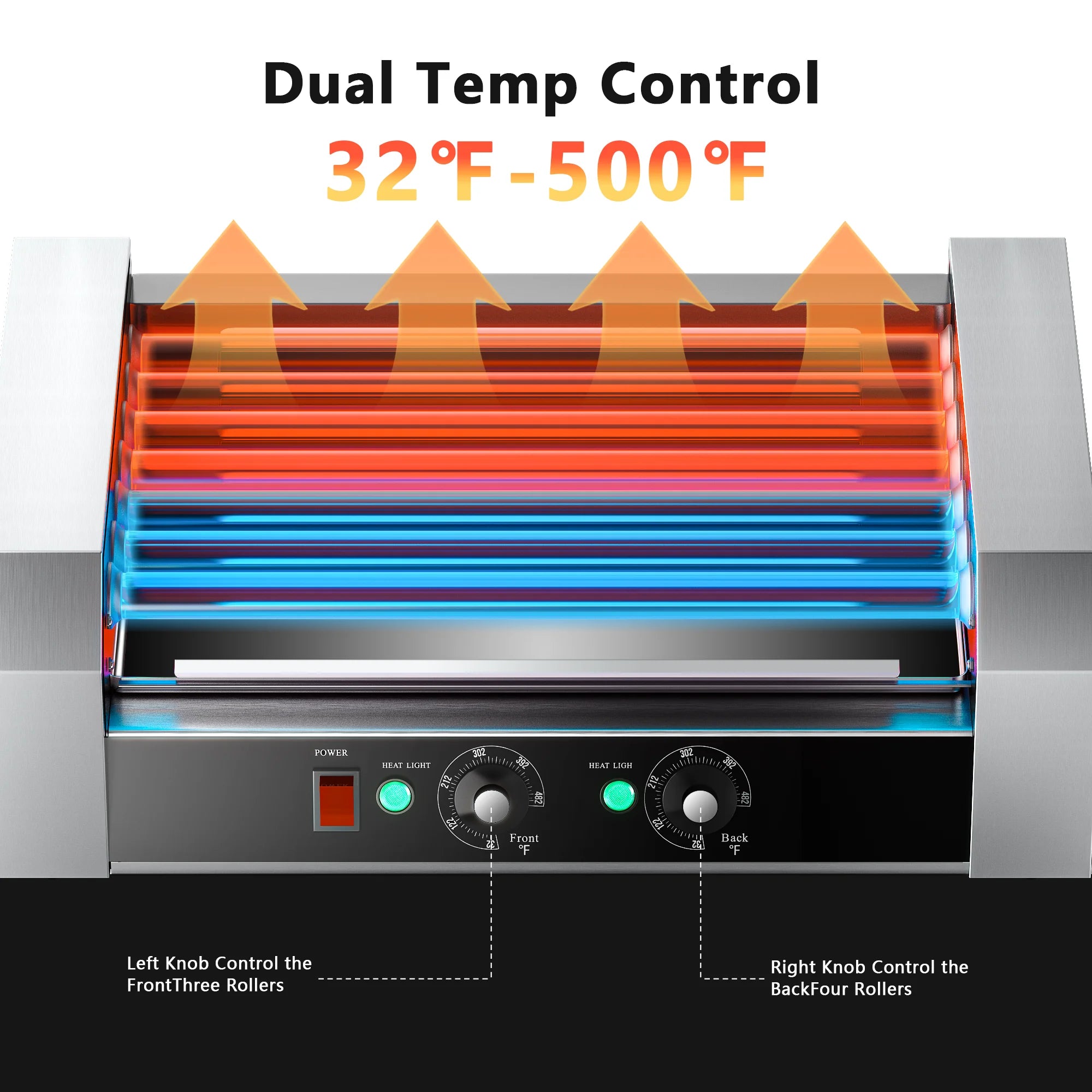 Hot Dog Roller Machine Dual Temperature Control for Commercial and Household Use,7 Non-Stick Roller - view 3
