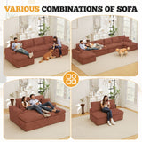 Corduroy Modular Sectional Extendable Convertible Vacuum Packed 8-Seater Square Sofa Deep Seats for Large Family