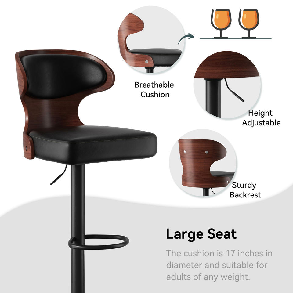 Ergonomic Modern Dual Color Steady PU Leather Bar Stool Swivel Height Adjustable Large Seat Hotel Outdoor Kitchen Counter Chair