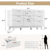 Modern Solid Oak Wood 9-Drawer Dresser Fluted Drawer Fronts Stainless Steel Gold Handles Anti-Collapse Design Freestanding