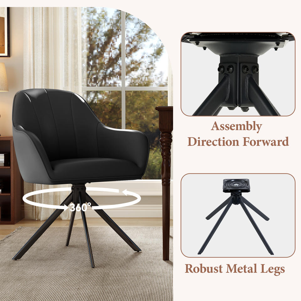Modern PU Leather Reclining Swivel Dining Chair with Ergonomic Design and Robust Metal Legs for Dining Room & Office (Set of 2)