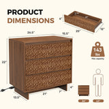 Modern 3-Drawer Wooden Nightstand USB Ports AC Outlets Waterproof Hidden Handle Eco-Friendly Handmade Apartment Bedroom Living