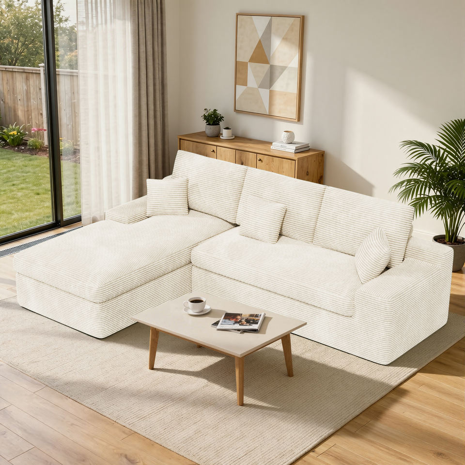Modern Extendable Velvet Oversized Sectional Sofa Bed Set with Detachable Pillows Thick Sponge Cushion for Large Living Room