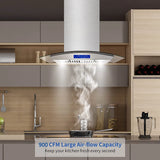 Island Range Hood 30 Inch 700 CFM Ceiling Mount Kitchen Vent Hood Tempered Glass with Color Gesture Sensing & Touch Control