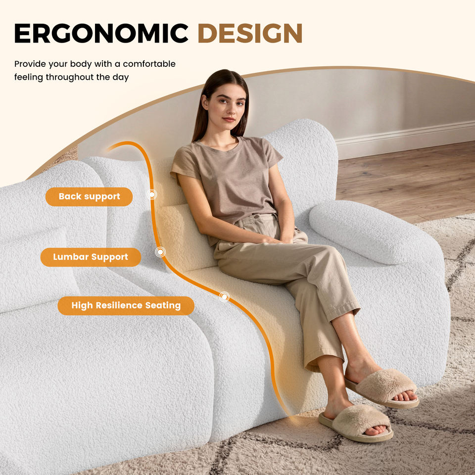 Velvet Teddy Fabric Modular Sofa Ottoman Ergonomic Curved Design No Assembly Required Oversized L-Shape Sofa Bed Upholstered