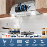 Range Hood Insert 30 Inch Stainless Steel Built-in Kitchen Hood with 13m³ / Min, Ductless/Ducted Range Hood, Push Button Control