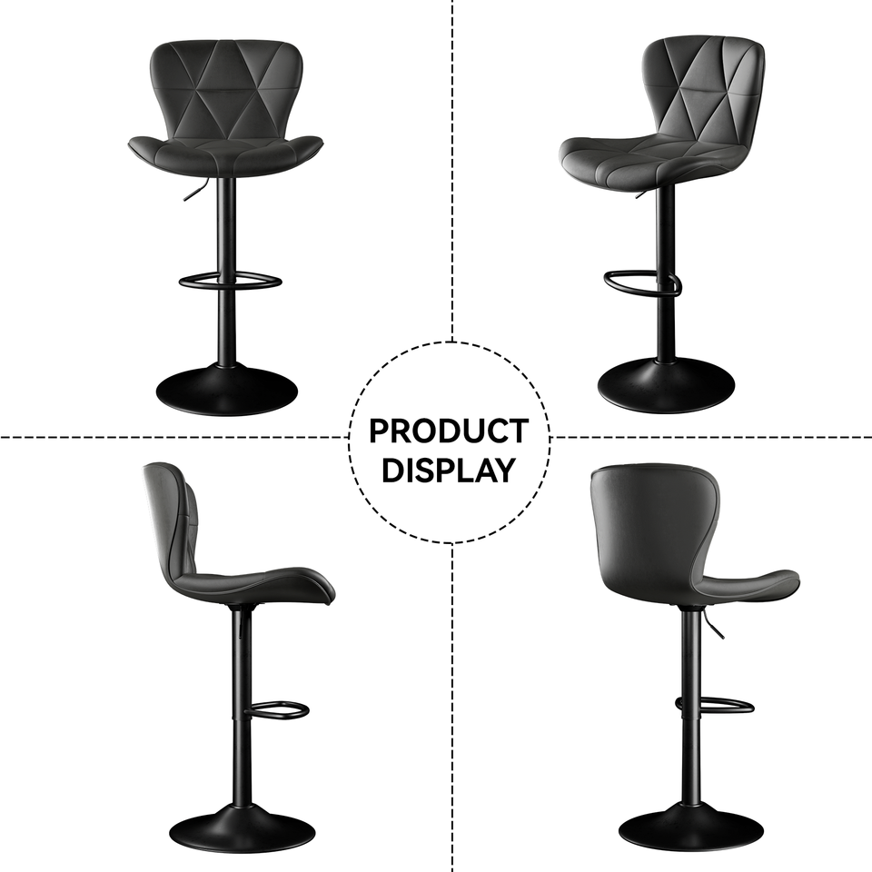 Modern Outdoor Adjustable Swivel PU Faux Leather Upholstered Iron Frame Counter Height High Backrest Home Bar Kitchen Island (Set of 2)