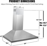 24 Inch Range Hood, Wall Mount Vent Hood in Stainless Steel 3 Speed Exhaust Fan, Energy Saving LED Light, Push Button Control