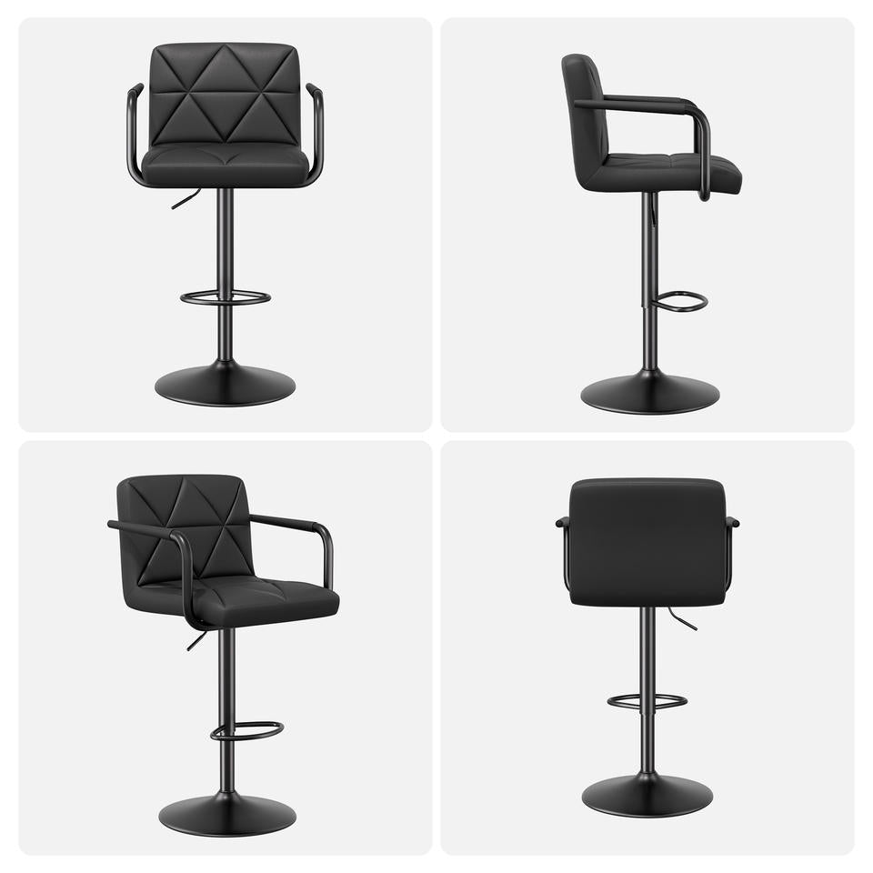 Modern Outdoor Home Bar Hotel Bar Stools Adjustable Height Swivel PU Leather Upholstered Iron Frame Square Counter Height (Set of 2)